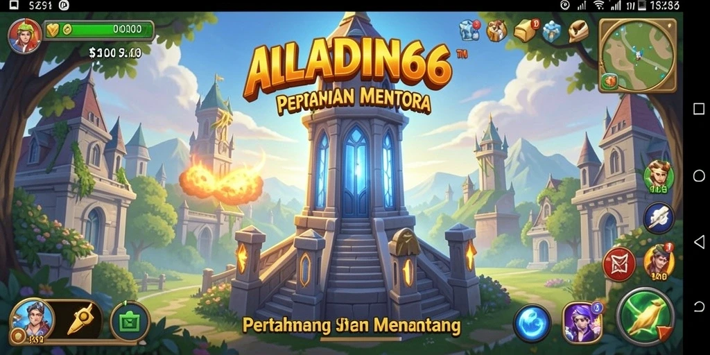 Screenshot gameplay ALADIN66 yang menampilkan pertahanan menara yang strategis.