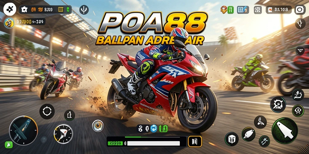 Screenshot gameplay POA88 yang menampilkan aksi balapan motor seru.