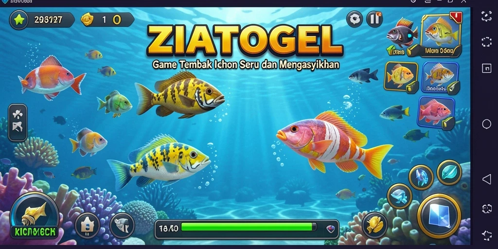 Screenshot yang menampilkan aksi menembak ikan di ZIATOGEL.